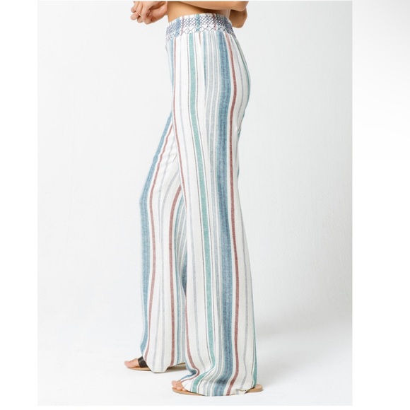 SKY AND SPARROW Smock Waist Stripe Linen Womens Pants Small boho beachy coastal - Picture 5 of 7